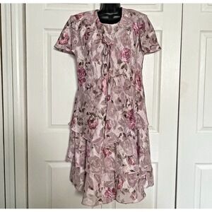 Vintage R&M Richards Floral Dress Women 12 Pink Rose 90s 2 Piece Floral Outfit
